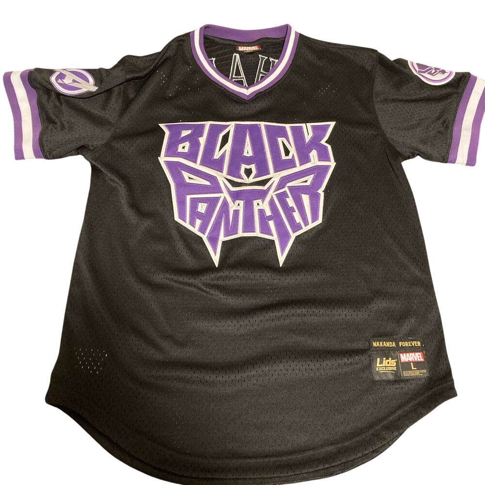 Black Panther "Wakanda Forever" Lids Exclusive Marvel Jersey Youth Sz L